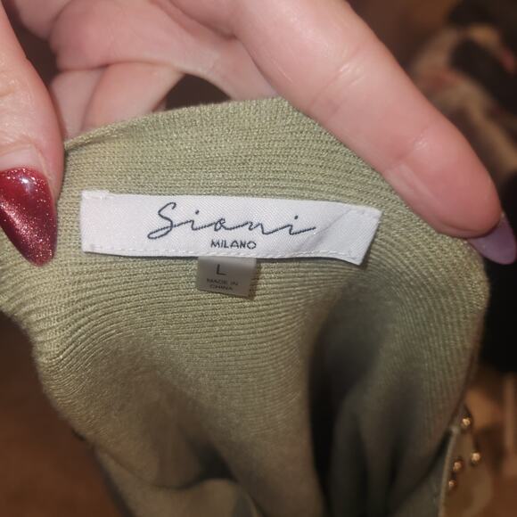 Sioni Milano Light Green Sweater With Metal Balls And Faux Suede Sz L - Picture 4 of 4